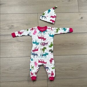 Colorful Dinosaur Print Kids Footie with Hat